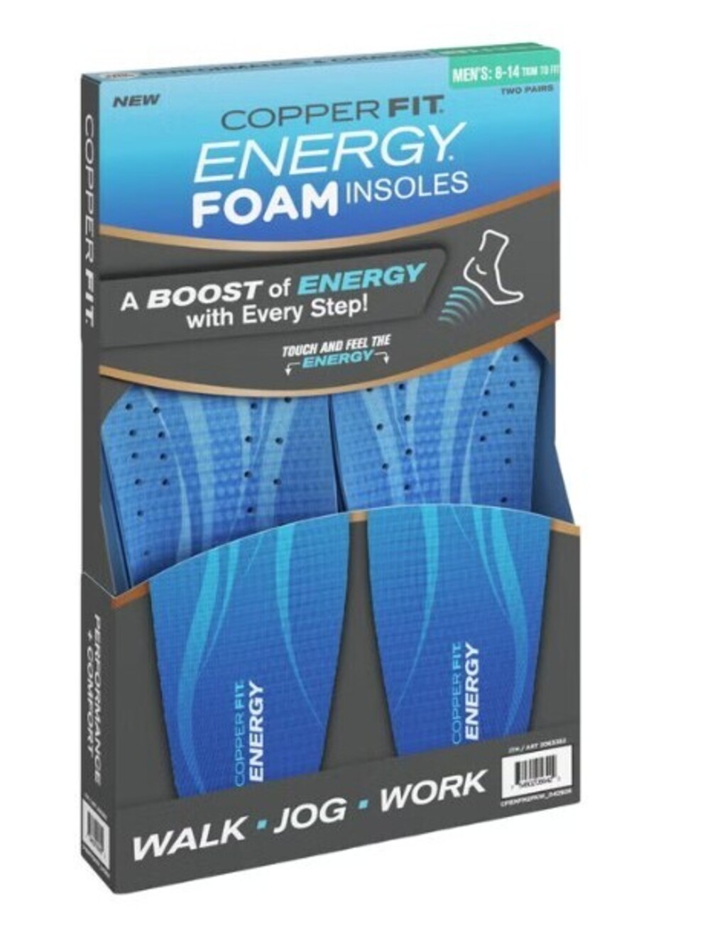 Copper Fit Energy Foam Insoles 2 Pack Men's Size 8-14 Rebound Cushion NEW